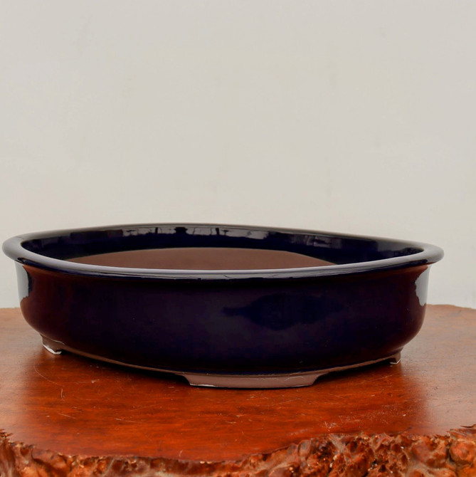 Oval Namako (blue) Glazed Japanese Bonsai Pot (No. 1547)