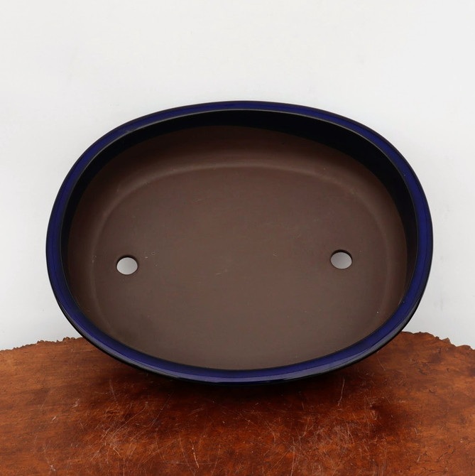 Oval Namako (blue) Glazed Japanese Bonsai Pot (No. 1547)