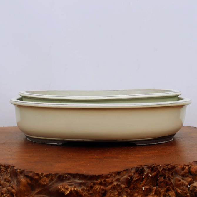 Oval Cream Glazed Japanese Bonsai Pot (No. 1547)