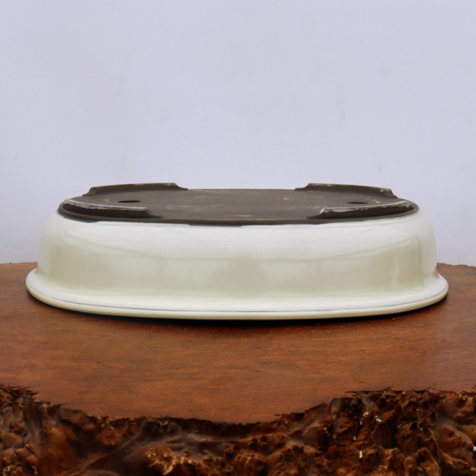 Oval Cream Glazed Japanese Bonsai Pot (No. 1547)