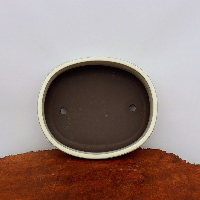 Oval Cream Glazed Japanese Bonsai Pot (No. 1547)
