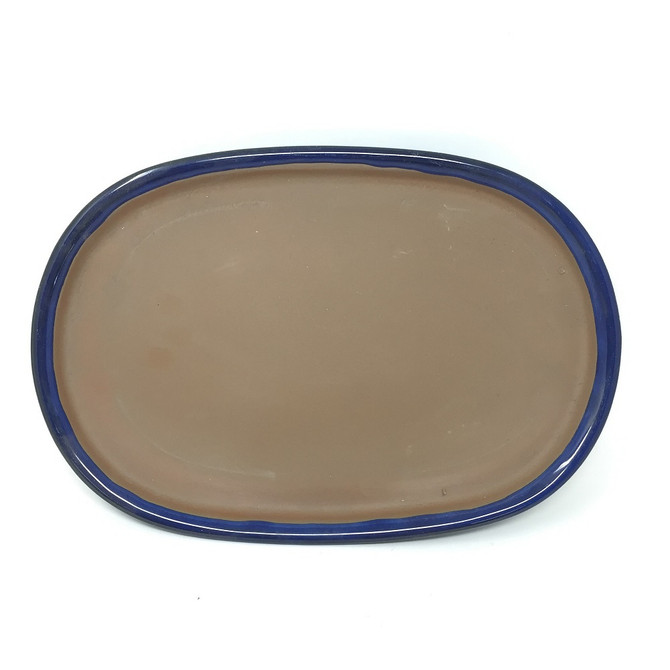 9" Oval Ceramic Japanese Humidity Tray & River Rocks (Dark Blue)