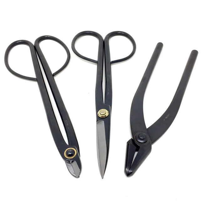 Yoshiaki Bonsai Tool Set - Shears, Scissor-Style Wire Cutters, Jin Pliers, Hemp Broom, & Sharpening Stone