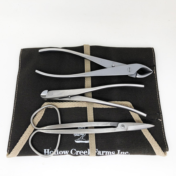 3 Piece Stainless Steel Bonsai Tool Set & Tool Roll (HKIT10)