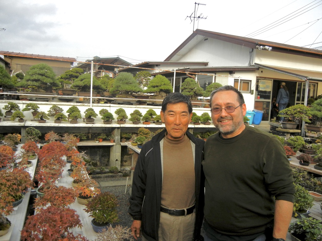 John Romano visiting a bonsai nursery in Japan