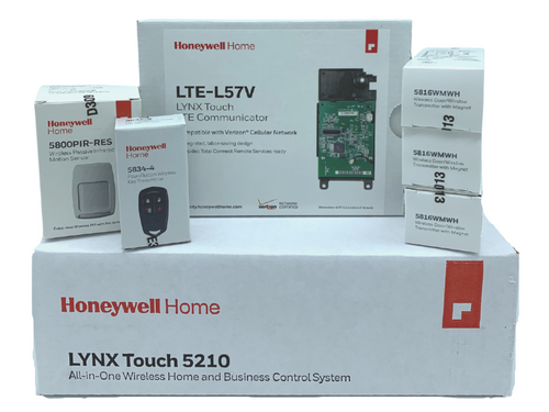 Honeywell Lynx Touch 5210, (3) 5816WMWH, 5800PIR-RES, 5834-4, LTE Communicator