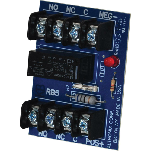 Altronix RB5 Relay Module, 6/12VDC, DPDT Contacts at 5A/220VAC or 28VDC