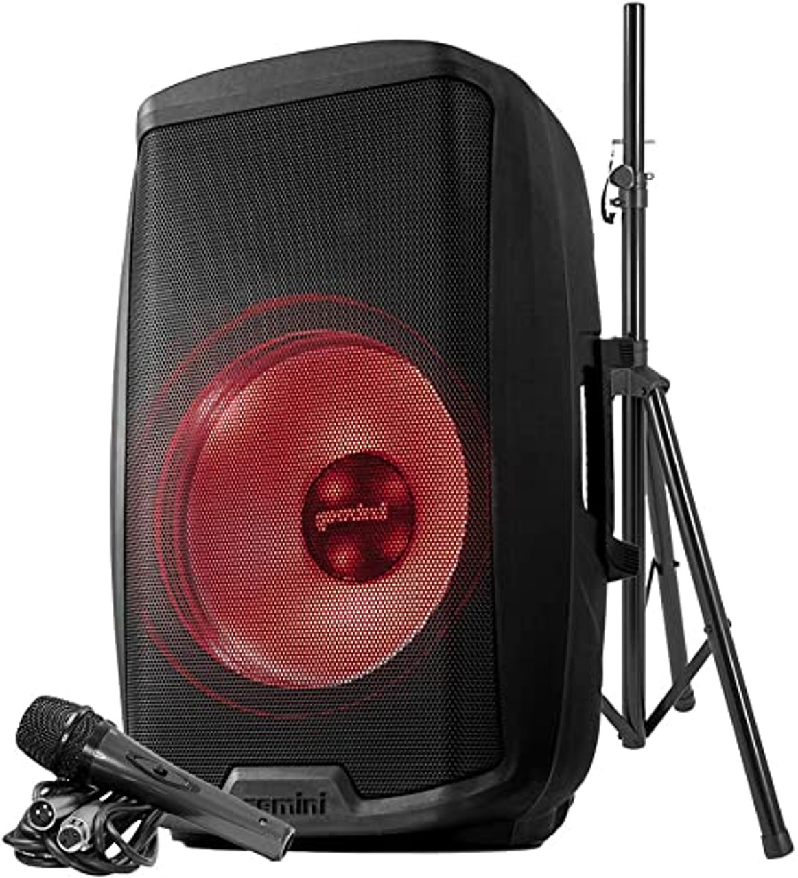 Gemini Sound Active 15 loudspeaker, 2000W Peak, 350W + 50W RMS, 8 ohms w/  33 oz magnet, ¼”, XLR, RCA, AUX, Bluetooth, USB, SD, FM radio with LED  Party Lights around woofer - Bill's Music