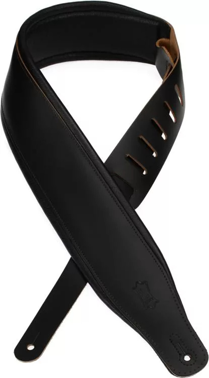 Levy's 3 inch Top Grain Leather Guitar Strap in Black With 1/4 inch Foam  Wrapped In Black Garment Leather. Ladder Style Adjustment From 37 to 51  inches. - Bill's Music