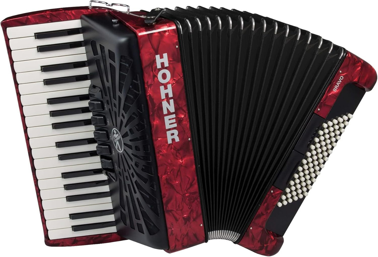 Hohner Bravo III 72 Chromatic Piano Key Accordion - Pearl Red