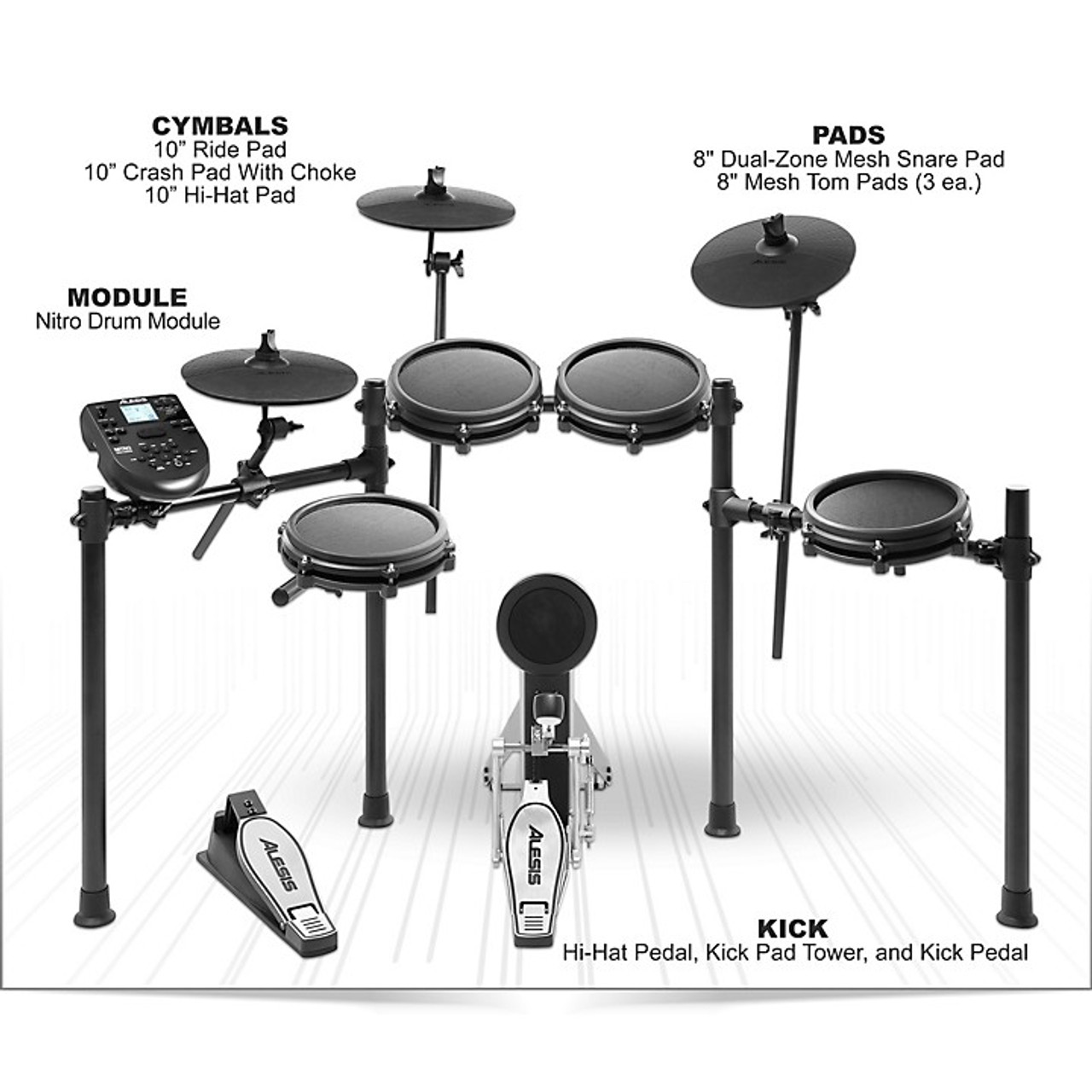 Alesis Nitro Mesh Kit 8-Piece Compact Drum Kit with 300+ Sounds 