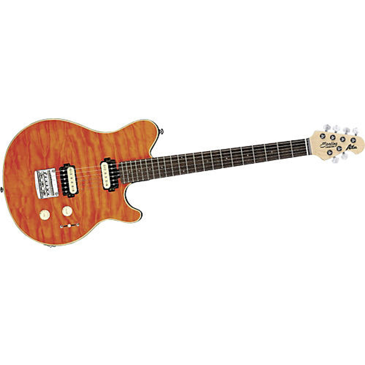 STERLING AX20 ELECTRIC GUITAR W/ MAPLE NECK, MUSICMAN HARDTAIL, LOCKING  TUNERS, TRANSPARENT ORANGE