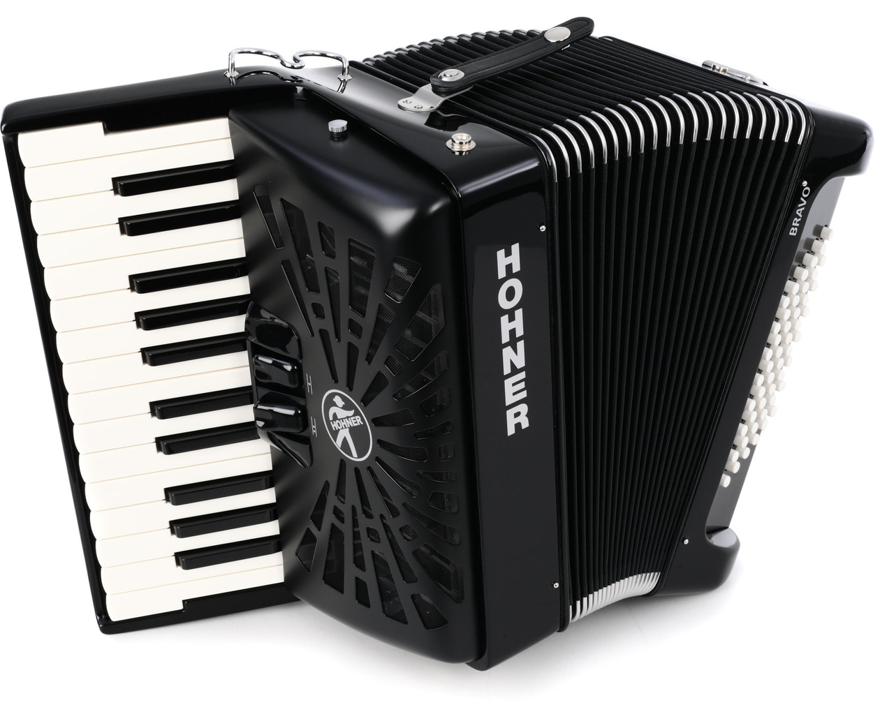 Hohner Black 48 アコーディオン Hohner Bravo II 48 Chromatic Piano Key Accordion - Jet Black