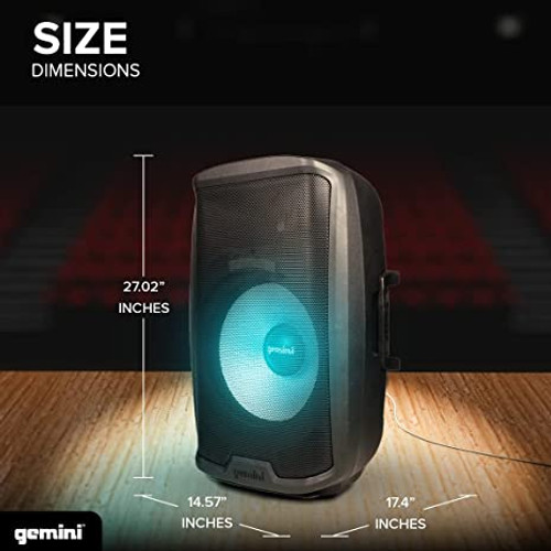 Gemini Sound Active 15" loudspeaker, 2000W Peak, 350W + 50W RMS, 8 ohms w/ 33 oz magnet, ¼”, XLR, RCA, AUX, Bluetooth, USB, SD, FM radio with LED Party Lights around woofer