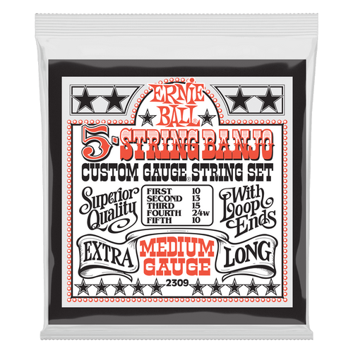 Ernie Ball Medium 5-String Loop End Stainless Steel Banjo Guitar Strings - 10-10 Gauge