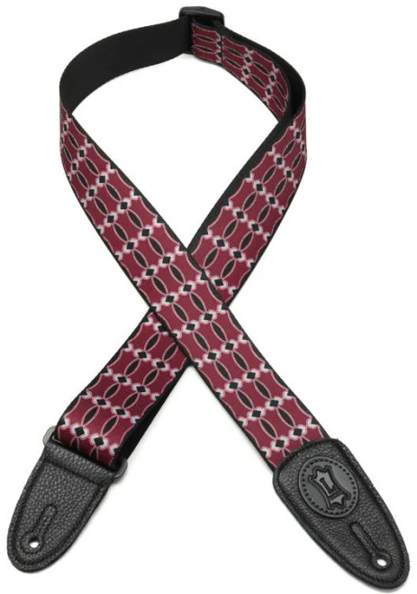 Levy's 2" Print Guitar Strap on Polyester with Garment Leather Ends and Levy's Signature Logo. Black Plastic Slide And Black Leather Ends. Adjustable From 35"to 60"