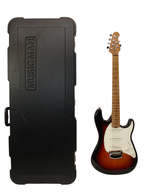 2018 Ernie Ball Music Man Cutlass SSS Electric Guitar, Roasted Figured Maple Neck & Fingerboard, Shell Pickguard Cutlass & Chrome Hardware - Vintage Sunburst w/ Case - Previously Owned