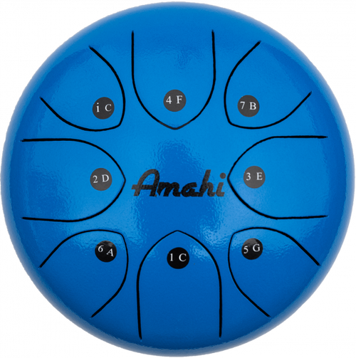 Amahi 8" Steel Tongue Drum, Blue-8 Note, C Major-Gloss