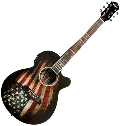 Oscar Schmidt Concert Size Acoustic / Electric  with Distressed USA Flag Design