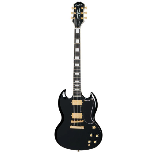 Epiphone SG Custom Electric Guitar -Solidbody Electric Guitar with Maple Top, Mahogany Body, Mahogany Neck, Ebony Fingerboard, and 2 Humbucking Pickups - Ebony, with Gigbag