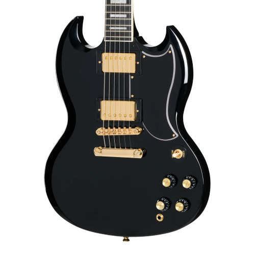 Epiphone SG Custom Electric Guitar -Solidbody Electric Guitar with Maple Top, Mahogany Body, Mahogany Neck, Ebony Fingerboard, and 2 Humbucking Pickups - Ebony, with Gigbag