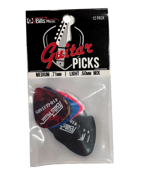 Bill's Music Logo 12 Pack Guitar Picks - Med/Lite Mix