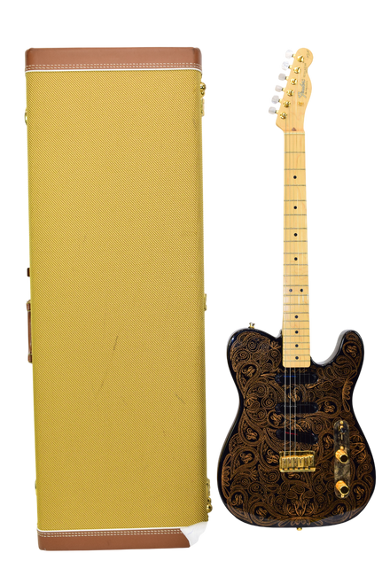 2005 Fender James Burton Telecaster Electric Guitar, Maple Fingerboard, Black with Gold Paisley w/ Case  - Previously Owned