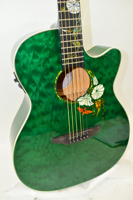 Luna Flora Moonflower Folk Acoustic Electric Guitar, Transparent Mallard - Previously Owned