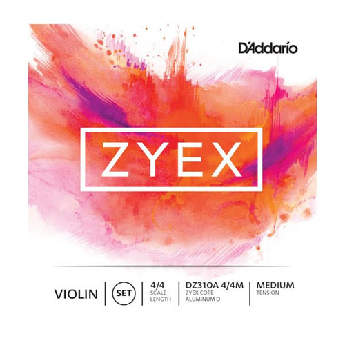 Zyex Violin String Set with Aluminum D, 4/4 Scale, Medium Tension