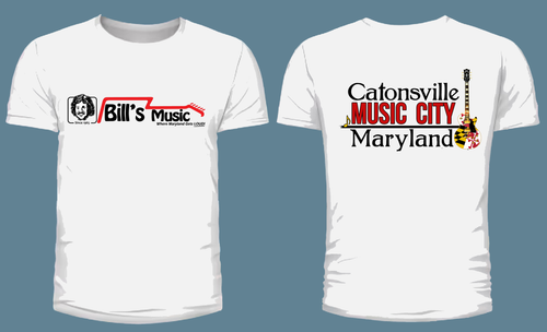 Bill's Music Logo - Catonsville Music City MD T-Shirt (White)