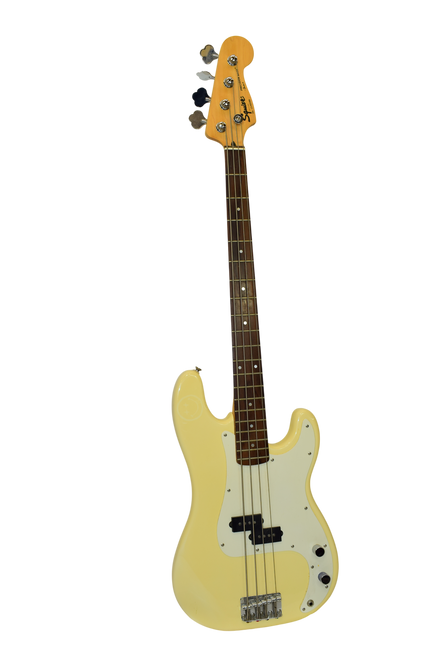 1994 Squier Standard Precision Bass 4-String Electric Bass Guitar, Rosewood Fingerboard, Antique White MIK - Previously Owned