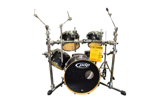 PDP Pacific F-Series 5-Piece Drum Set, Matte Black with Rack Stand & Hardware - Previously Owned