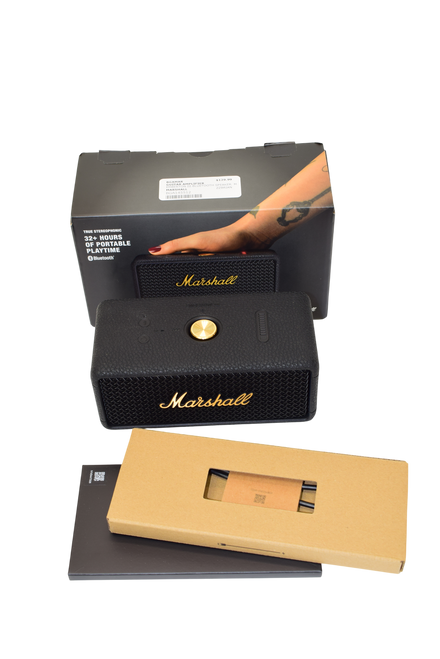 Marshall Emberton III Portable Waterproof Bluetooth Speaker, Black and Brass w/ Box - Previously Owned