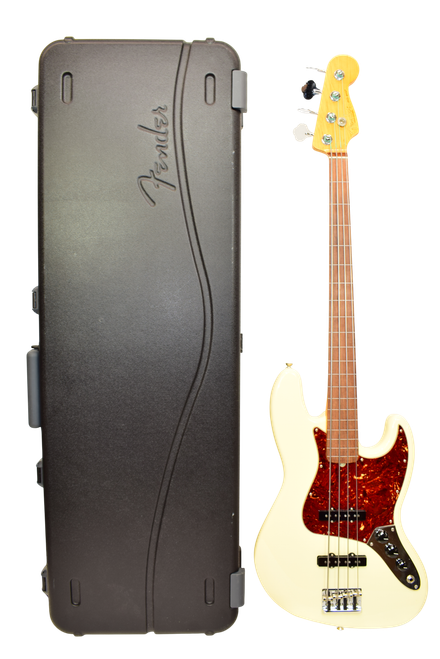 2021 Fender American Professional II Jazz Bass Fretless, Rosewood Fingerboard, Olympic White w/ Case - Previously Owned