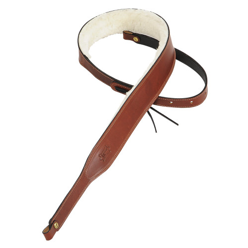 Levy PMB42WAL Walnut 2" Carving Leather Banjo Strap With Sheepskin Lining