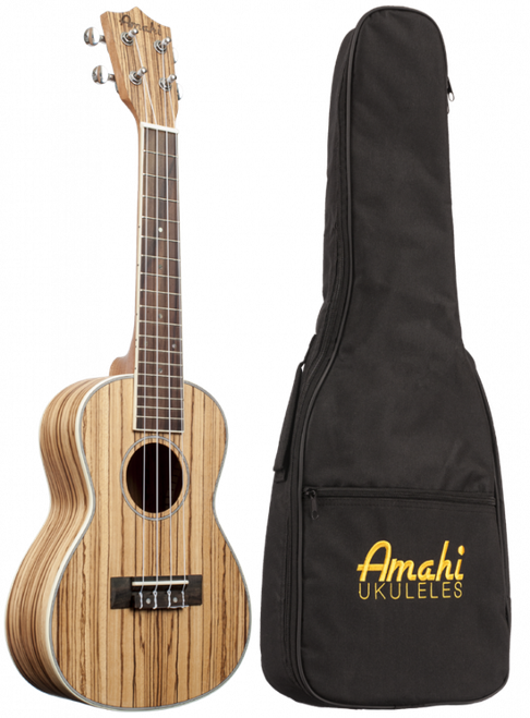Amahi UK330 Zebrawood Top Tenor Ukulele With Padded Gig Bag
