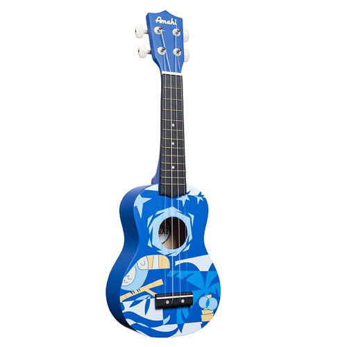 Amahi DDUK2 Soprano Ukulele Blue Bird Design, With Carrying Case