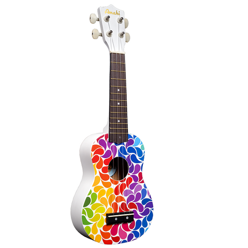 Amahi DDUK3 Soprano Ukulele Rainbow Flower Design, With Carrying Case