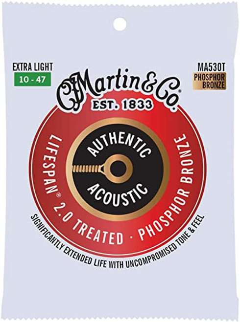 Martin Guitar Authentic Acoustic Lifespan 2.0 MA530T, 92/8 Phosphor Bronze, Treated Extra-Light-Gauge Strings