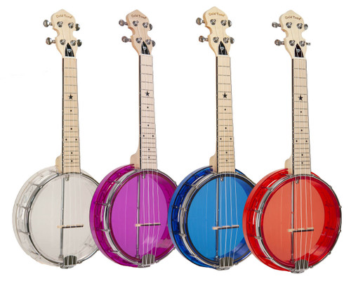 Gold Tone Lightup Little Gem Diamond (Clear): See-Through Banjo-Ukuleles with Lights Includes Gigbag