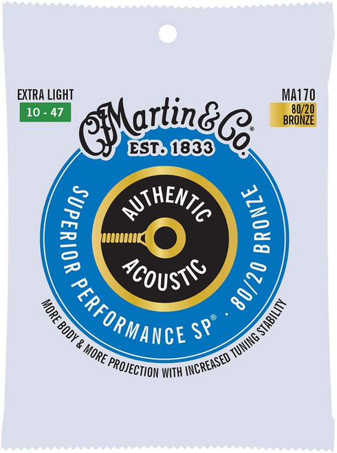 Martin Authentic Acoustic MA170 Extra-Light-Gauge Acoustic Guitar Strings, 80/20 Bronze