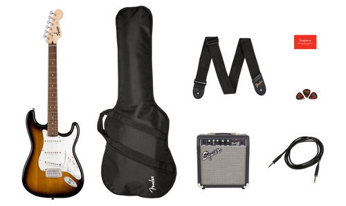 Fender Stratocaster ® Pack, Laurel Fingerboard, Brown Sunburst, Gig Bag, Amp, Tuner. Strap. etc.