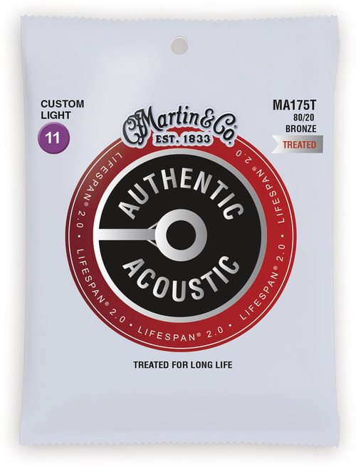 Martin MA175T Lifespan 2.0 80/20 Bronze Custom-Light Authentic Acoustic Guitar Strings