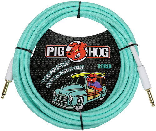 Pig Hog PCH20SG 1/4" to 1/4" Seafoam Green Guitar Instrument Cable, 20 Feet
