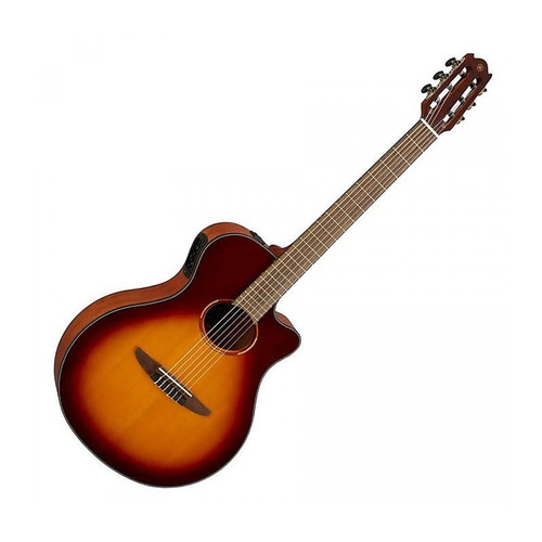 Yamaha Acoustic-electric, nylon-string guitar; APX shape with undersaddle 3-band EQ preamp with tuner, solid Sitka spruce top, nato or okoume back and sides, nato neck, walnut fingerboard; Brown Sunburst
