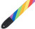 Levy 1 1/2 inch Wide Kids Guitar Strap Printed With Diagonal Rainbow Design And Black Garment Leather Ends. Black Plastic Slide and Loop Adjusts from 28.5 to 49 inches.