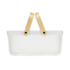 Rectangular Mesh Basket With Wooden Handle - White