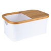 Medium Fabric Linen Laundry Basket with Bamboo Lid - White
