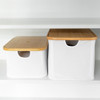 Large Fabric Linen Laundry Basket with Bamboo Lid - White