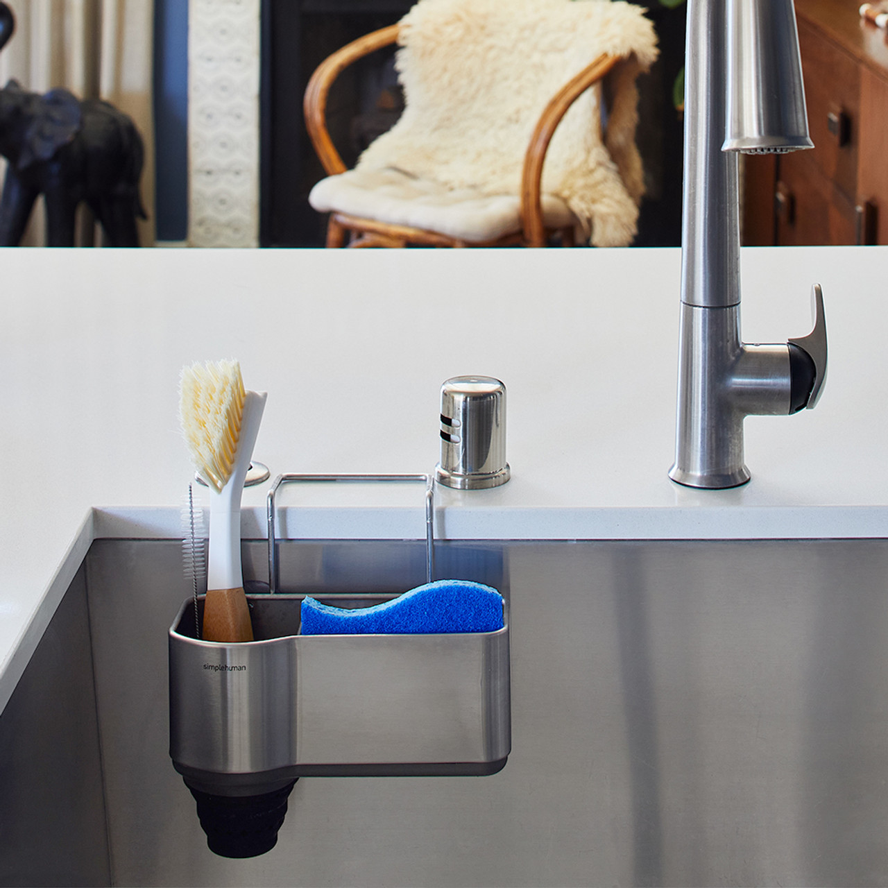 simplehuman Sink Caddy Stainless Steel with Silicone Brush